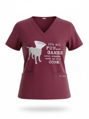 Dog Is Good Burgundy Scrub with Fun and Games Print Women's Size XS